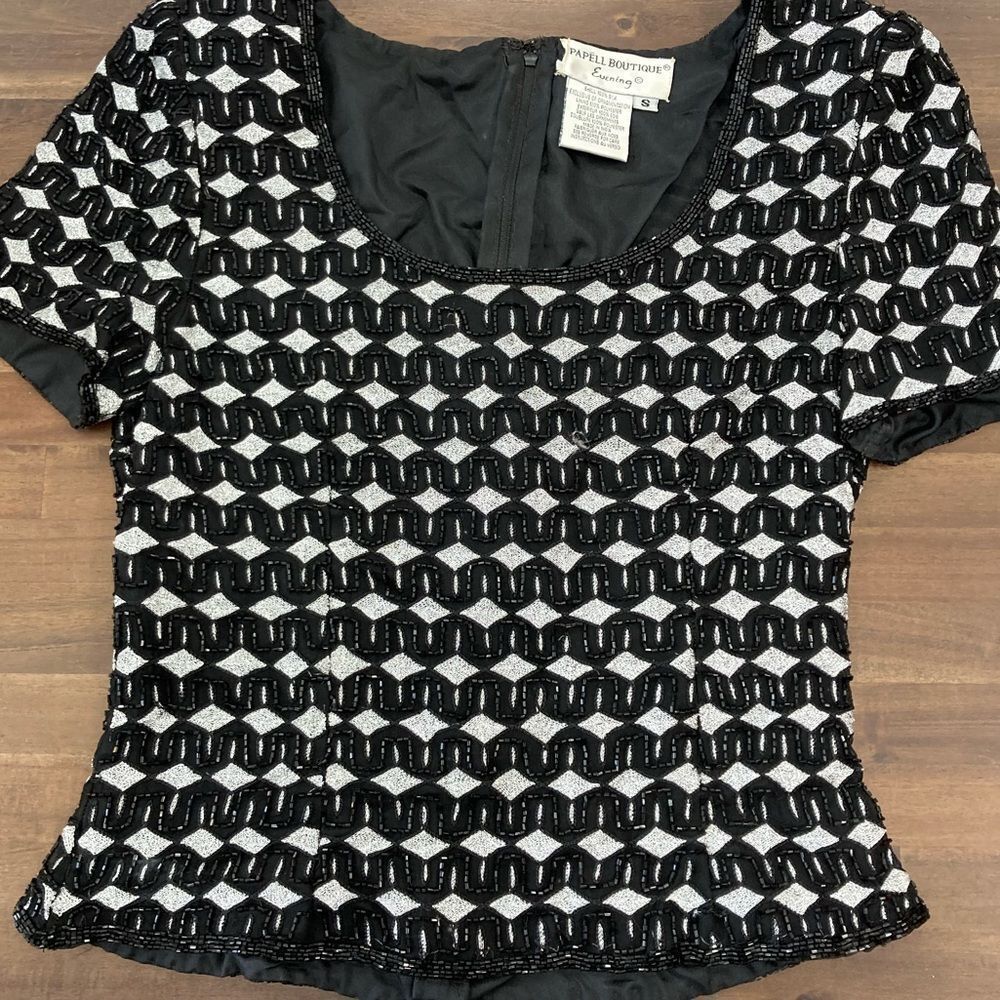 Vintage Papell Boutique Size Small Black/White Beaded Blouse. Great Condition.